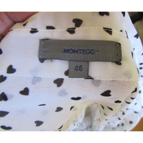 White Montego Size 14 Long Sleeve Button-Up Blouse With Black Heart Pattern - Picture 7 of 7
